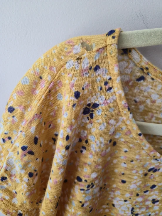 Rachel Zoe 100% Linen Yellow Floral Print Short Sleeve Top - Size Large - Picture 5 of 7